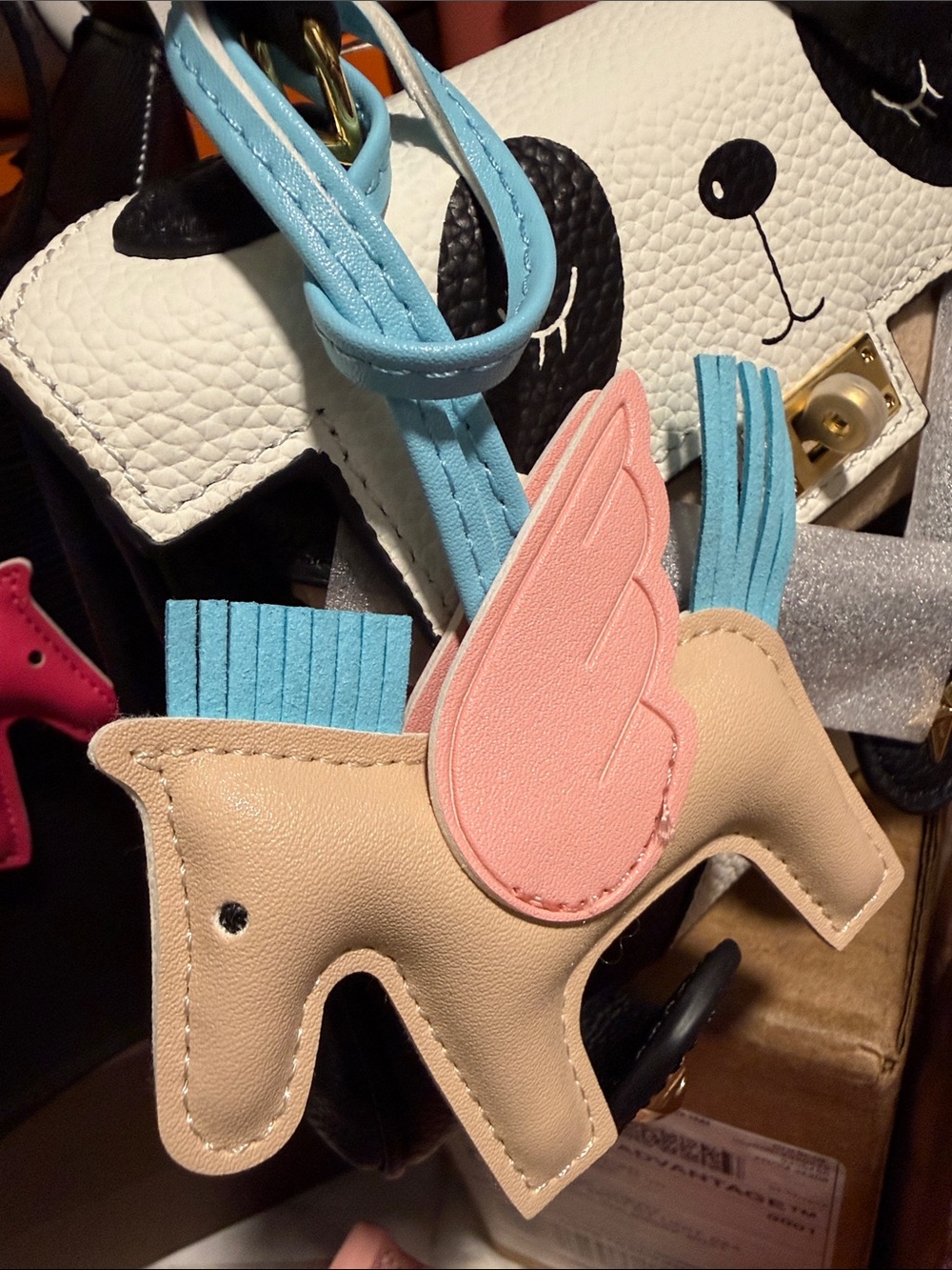 Winged Pony Bag Charm - Pink & Light Blue